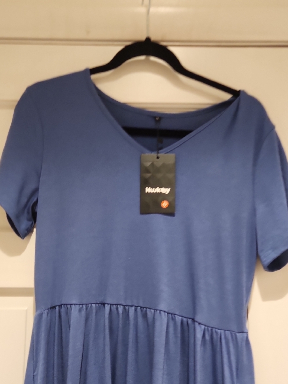 NWT Huukeay Blue V-Neck Short Sleeve Midi Dress Perfect For Travel & Picnics - Picture 3 of 7